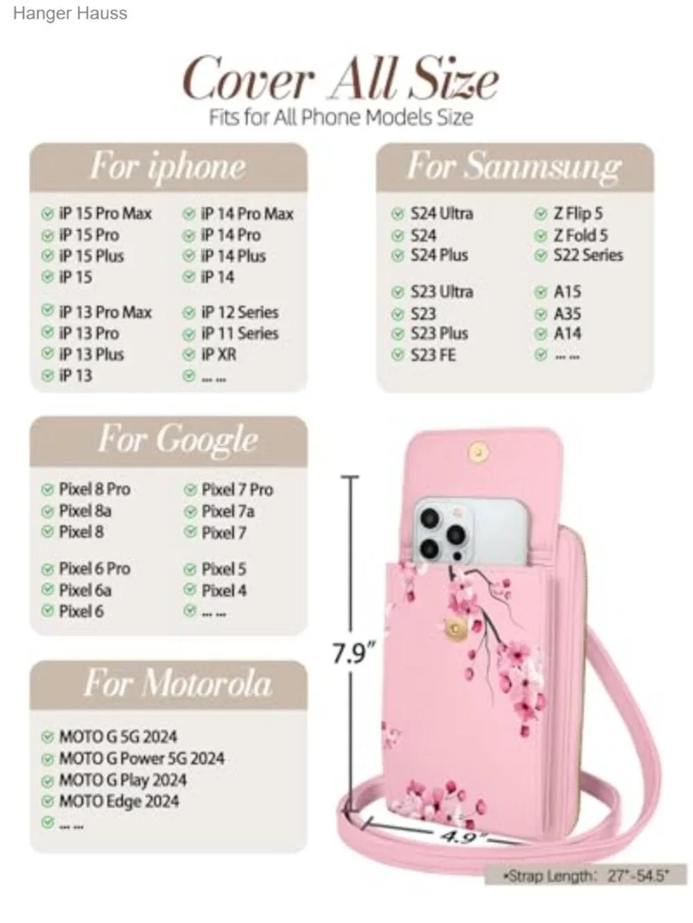 Leather Crossbody Bag for Women Cell Phone Wallet Purse with Adjustable Strap